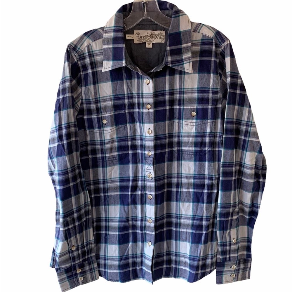 Aventura | Blue Long Sleeve Plaid Shirt | L
